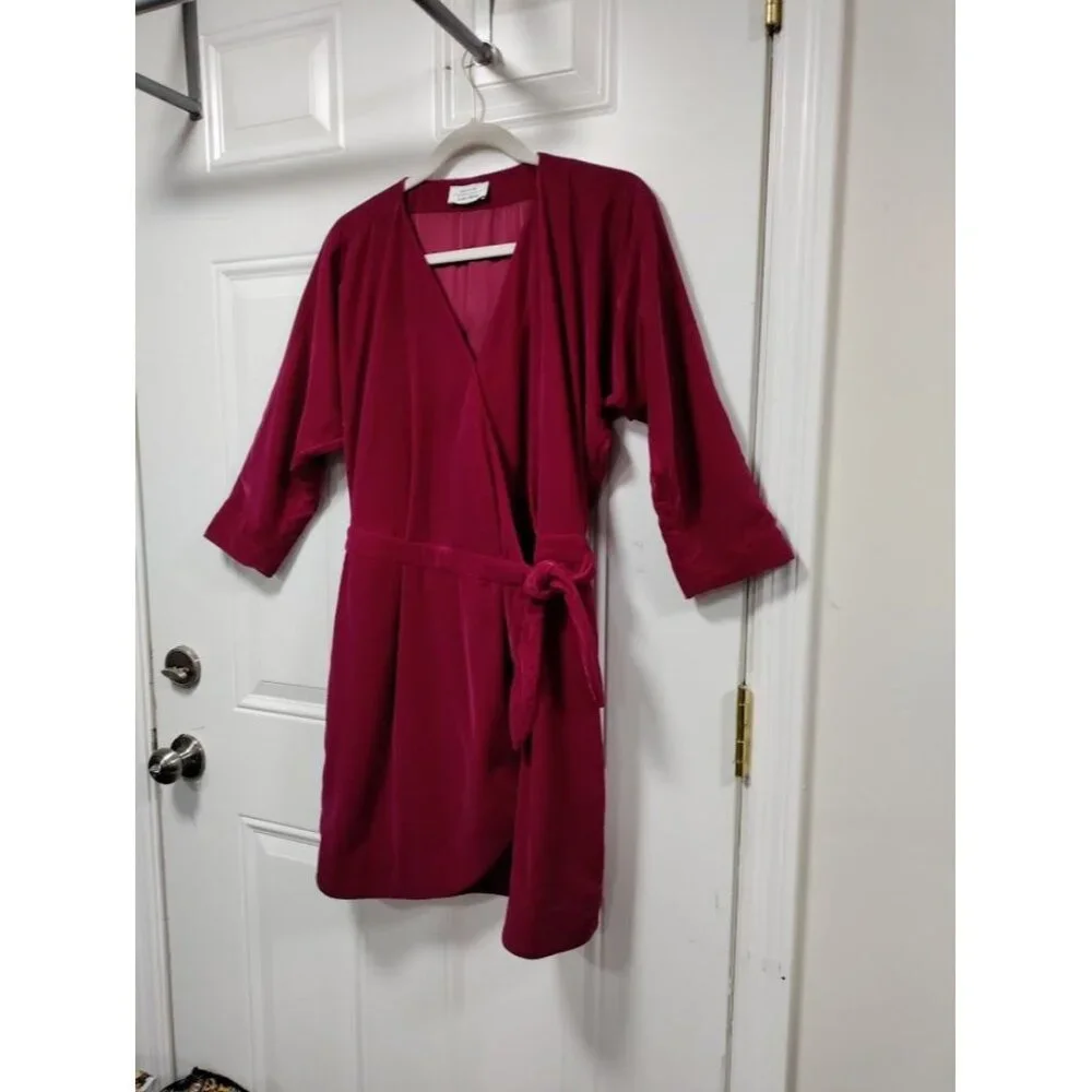 Paris Atelier & Other Stories Womens Wrap Dress Berry Velvet Glam Twee M - Picture 3 of 12